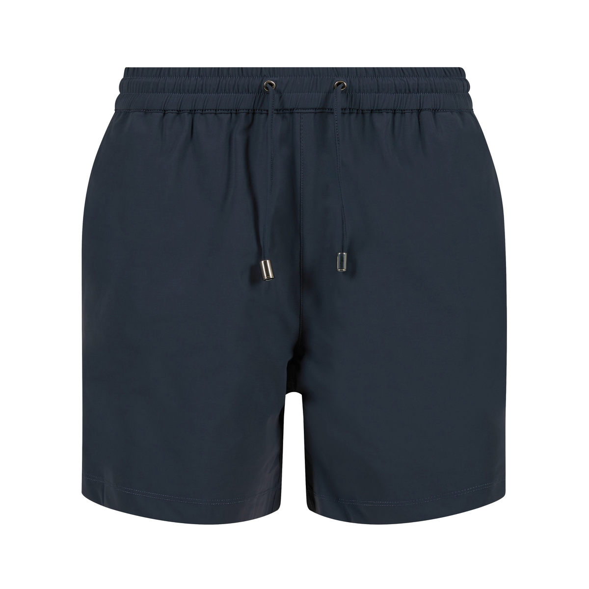 A pair of stone athletic and lifestyle swim shorts with an elastic waistband and a matching drawstring, shown against a plain white background. Linerless