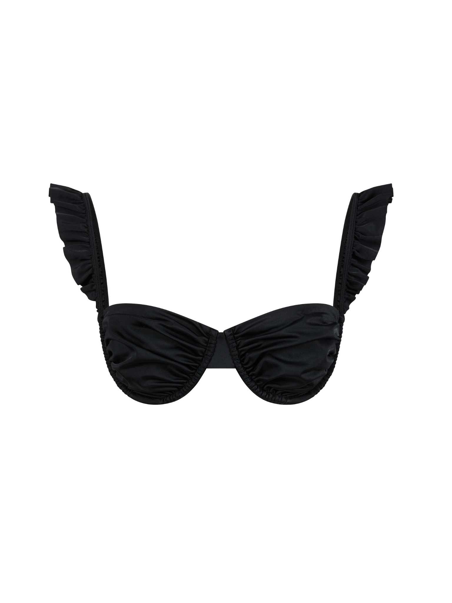 ruffled balconette bikini top black